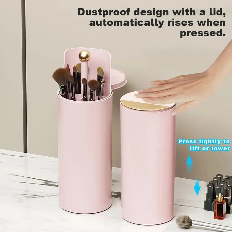 Makeup Brush Storage Cylinder Press-to-Open Automatic Lift Dustproof Lid Large Capacity for Eyebrow Pencils and Makeup Brushes — image 3