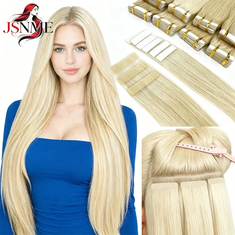 Tape In Human Hair Extensions 100% Really Hair Tape In Hair For Women Natural Brown Blonde Straight 613 For Salon — image 2