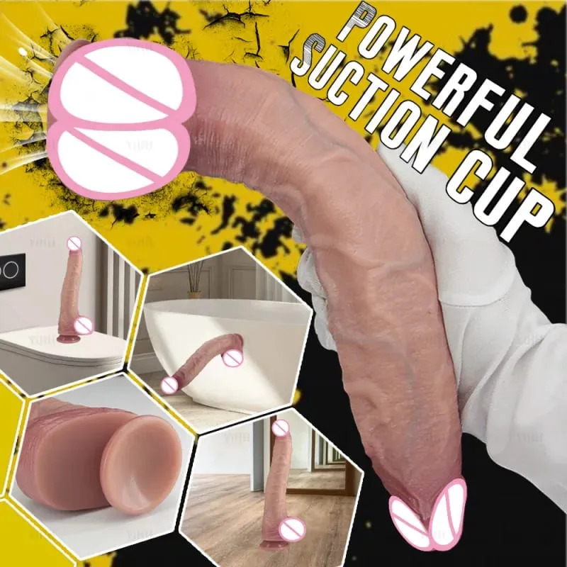 Consolador largo realista piel de carne suave Miembro grande doble silicona pene pequeño para mujer hombre juguetes sexuales anales ventosa masturbador