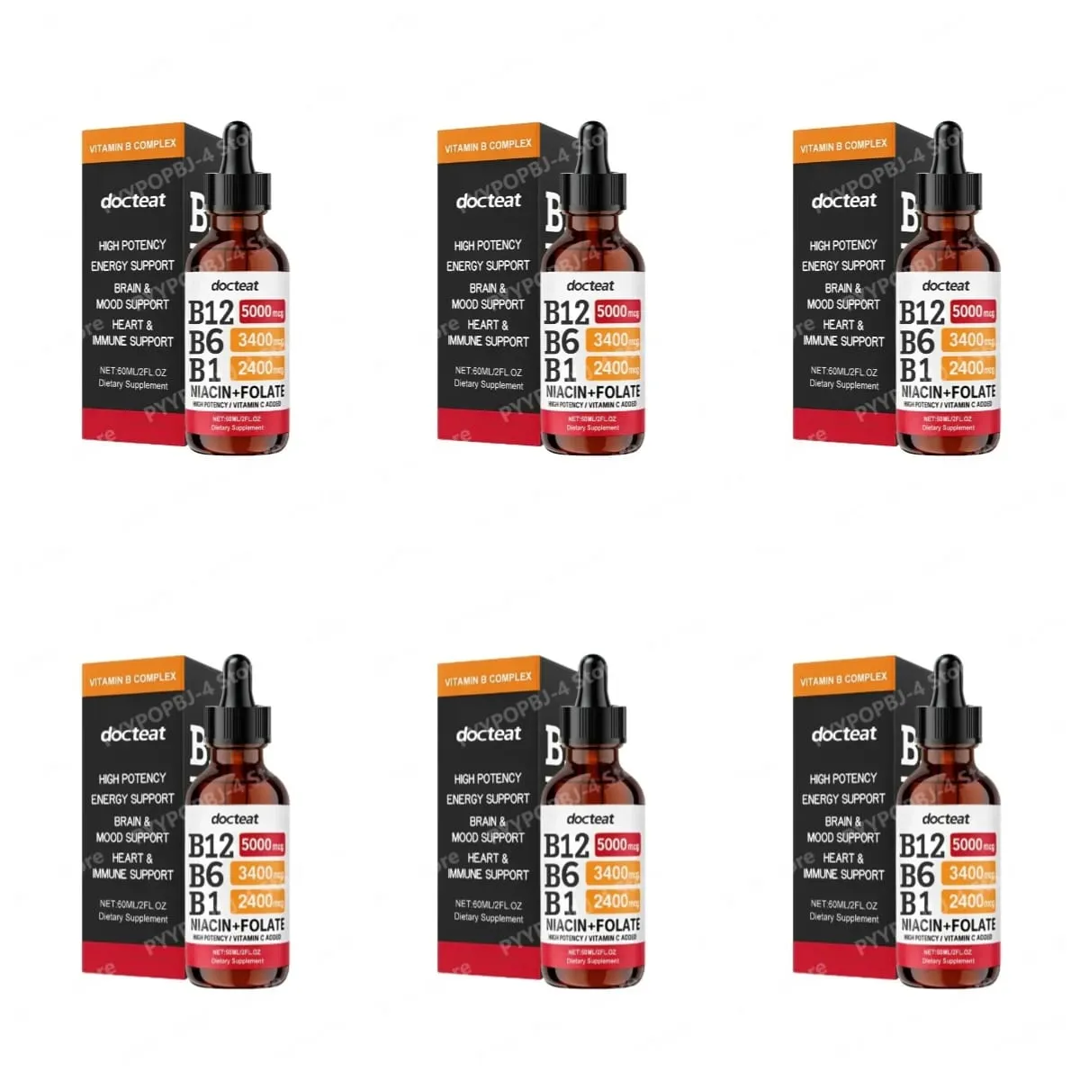 Docteat B Complex Drops 60ml High Potency B12 5000mcg Methylcobalamin Energy Brain Mood Heart Immune Support Non GMO Vegan