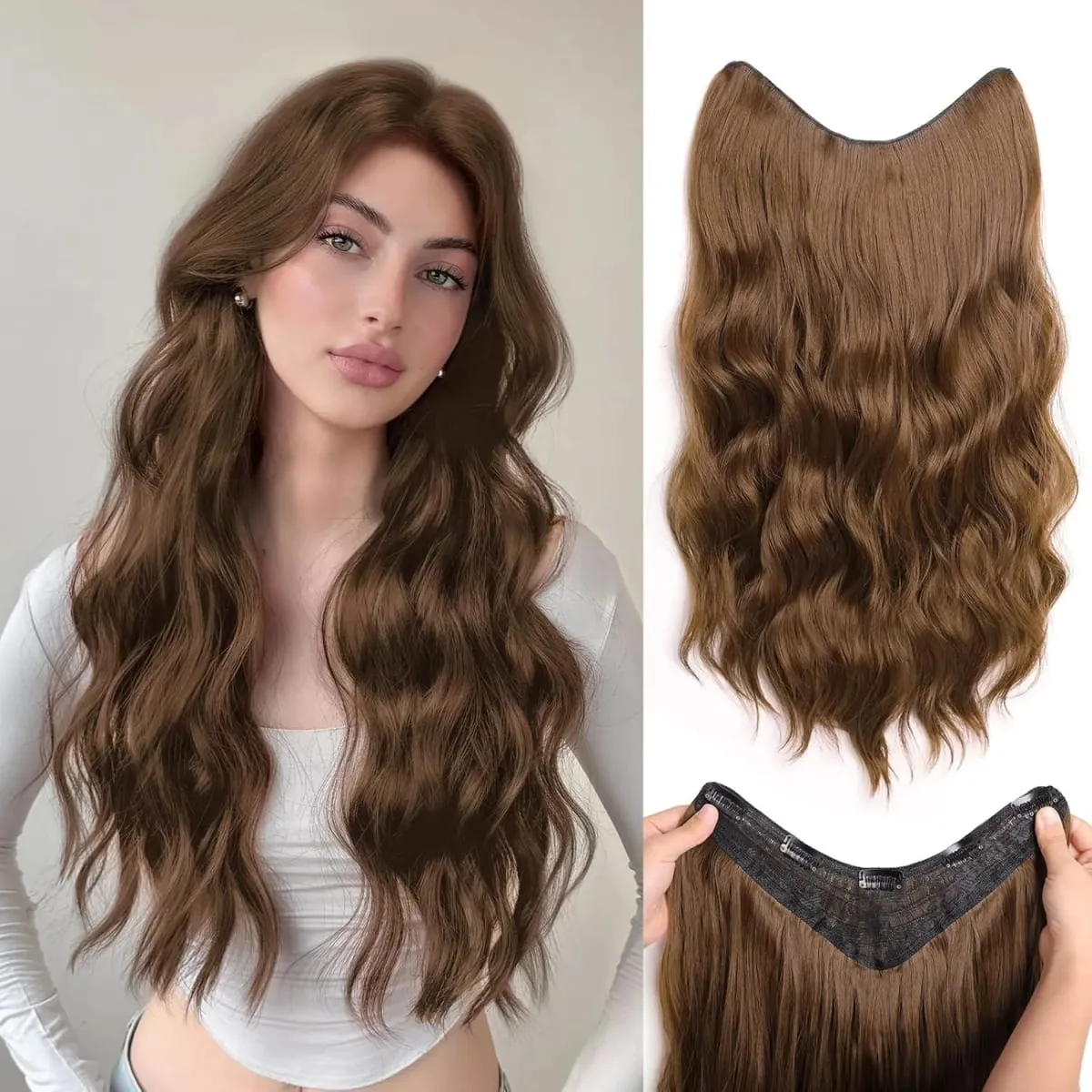 16-24 Inch U-Shape Lace 5 Clips Clip In Hair Extensions Synthetic Long Wave Curly Heat Resistant Full Shine Hair For Women — image 9