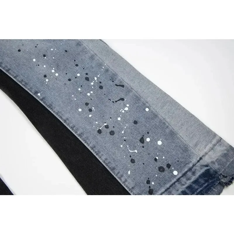Mỹ Dạo Phố Bắn Mực Miếng Dán Cường Lực Quần Jean Baggy Nam Nữ Quần Áo Dây Buộc Hợp Thời Trang Quần Thẳng Slim Micro-flard Quần — image 5