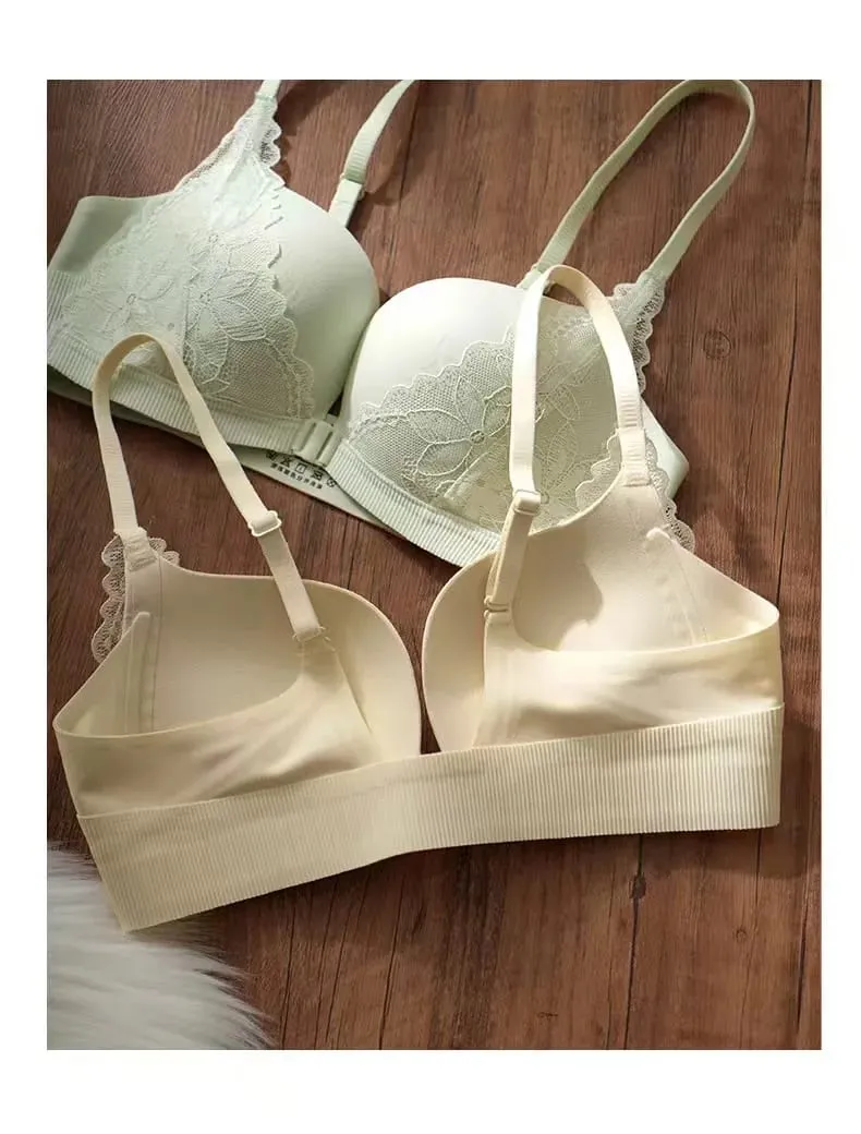 Sexy Lace Front Closure Push Up Bra Small Breast Gathering Anti-sagging U-shaped Backless Bra Lingerie For Women