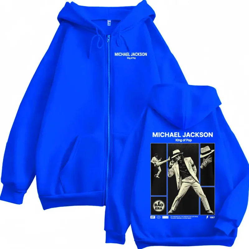 Michael Jackson King of Pop Zip Up Hoodies Men's Clothing Classic Vintage Jacket Sweatshirts Harajuku Fleece Zipper Hooded Coats
