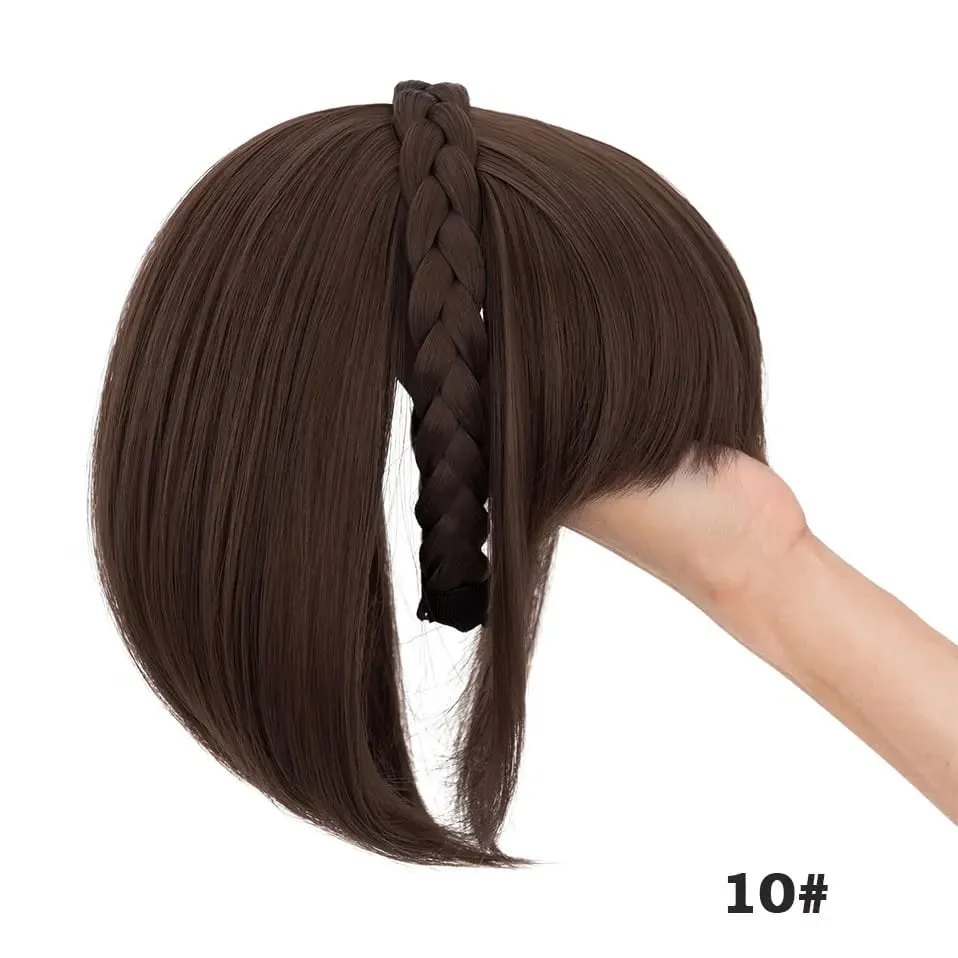 Snoilite 11'' Braided Headband with Clip-In Hair Topper With Bangs Natural Look Synthetic Straight Hair Extensions for Women 92g — image 12