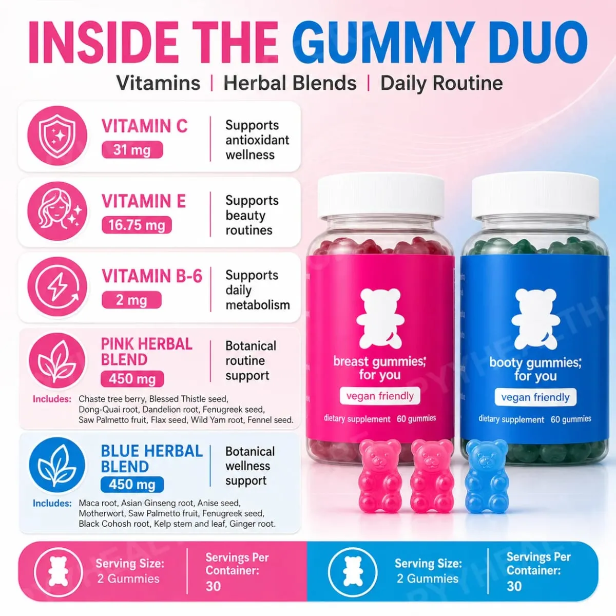 Top&Peach Support Combo Pack Multivitamin Gummies for Women Includes Herbal Extracts & Essential Vitamins Gluten Free 60 Count — image 5