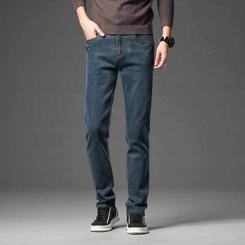 2024 Cotton Stretch Jeans Men Classic Retro Straight Slim Straight Trouser Male Korea Brand Clothing Denim Pants Plus Size 40 — image 3