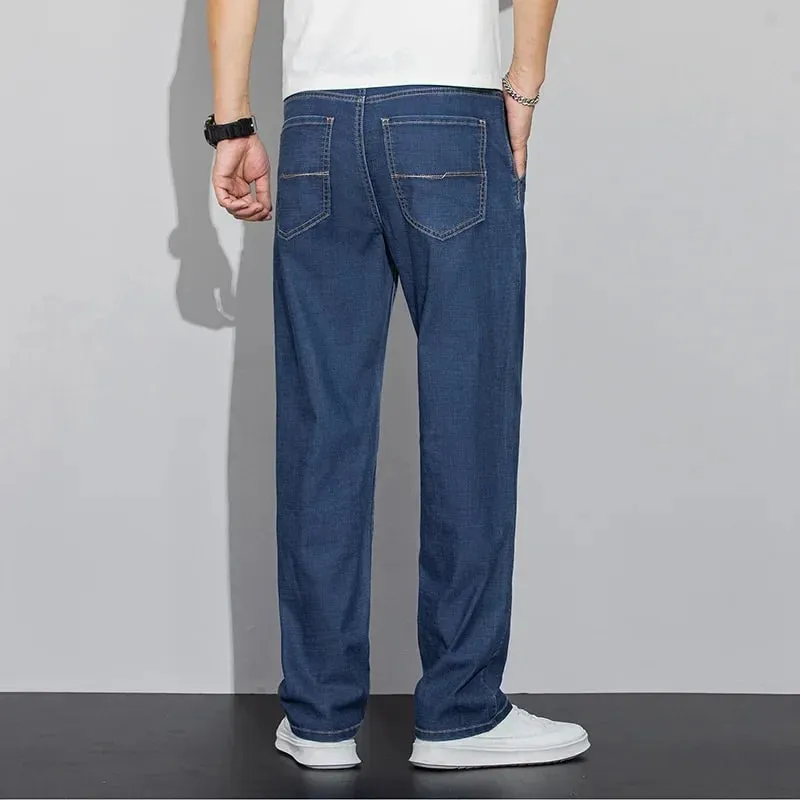 2026 New in Lyocell Fabric Summer Ultra-thin Men's Jeans Soft Drape Loose Straight Casual Denim Pants Street Wide Leg Trousers — image 6