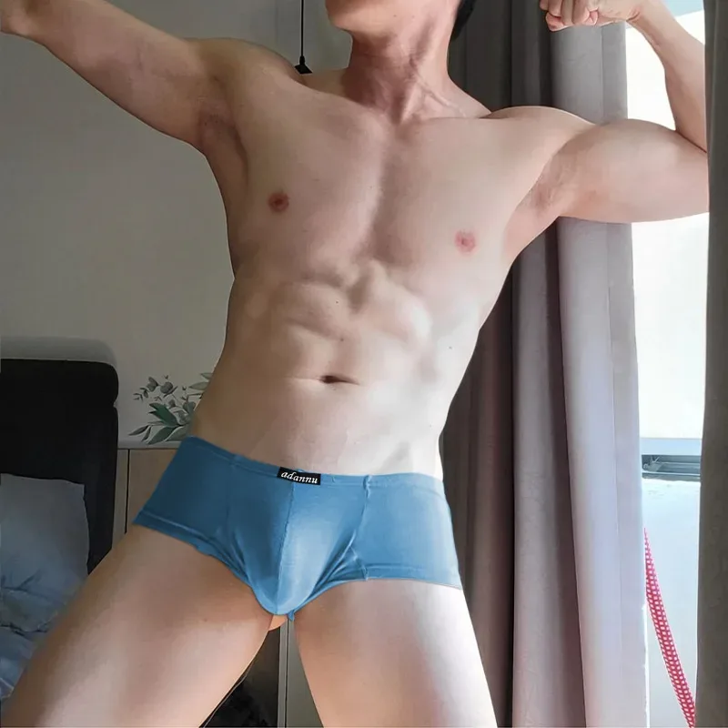 Cueca boxer masculina fina modal macia, sexy ultra baixa cintura u convexa, cueca boxer alta elástica sem costura respirável — image 2