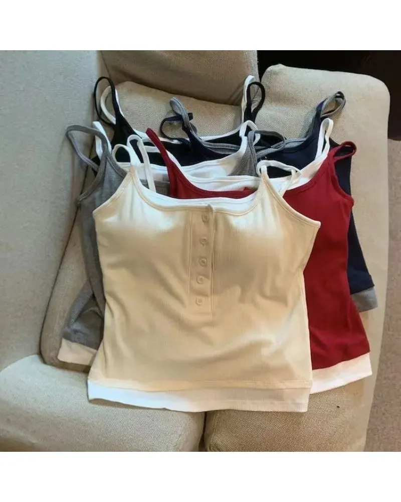 Fashion Fake Two Piece Camisole for Woman Spring Autumn Short Slim Fit Chest Pad Tank Women Korean Street Spicy Girl Clothes — image 3