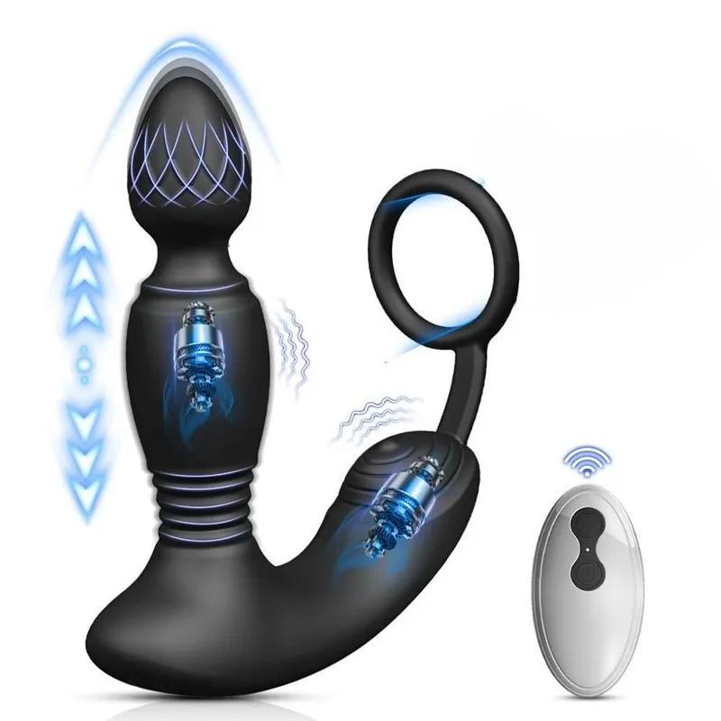 APP Control Vibrator for Men Male Thrusting Vibartor Prostate Massager Delayed Ejaculation Cork Ring Butt Plug Sex Toy for Adult