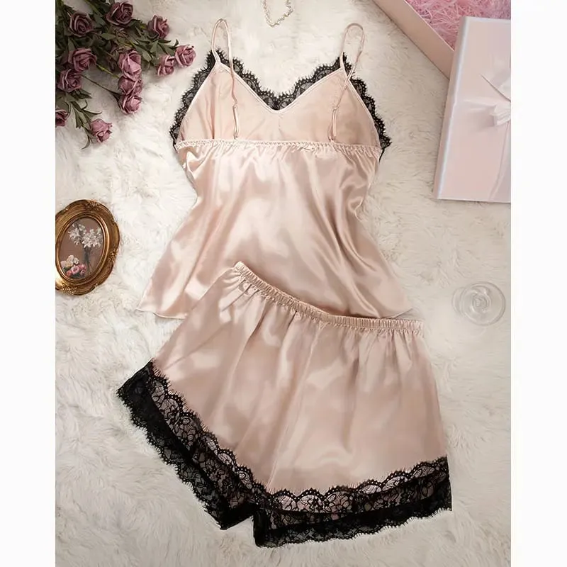 Pink Satin Bra And Panty Sets Silky-Soft Women's Underwear Elegant Loungewear Lace Bras And Pajama Set Spaghetti-Strap Lingerie — image 7