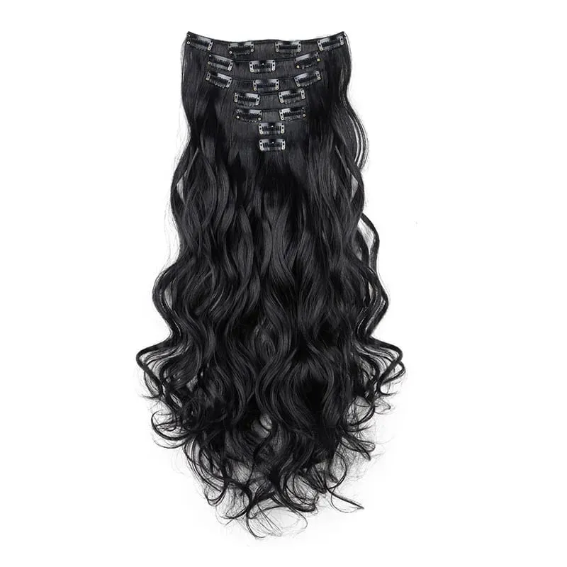 Synthetic 24Inch 7pcs/set Long Curly Clip In Hair Extensions Heat Resistant Fluffy Hairpiece for Women Daily Party Use