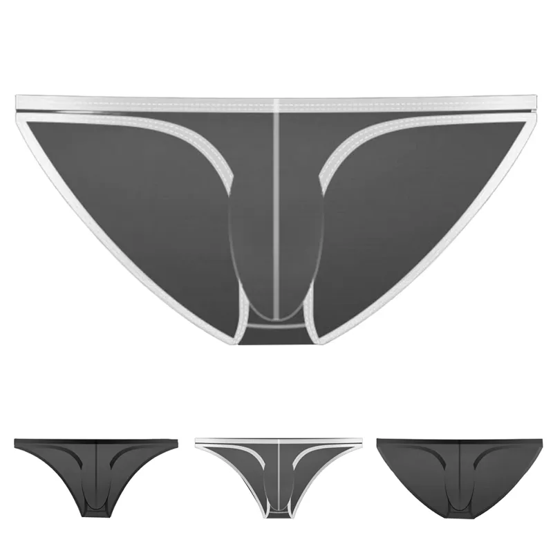 1PC été nouveaux sous-vêtements hommes glace soie slips Ultra-mince Transparent respirant Sexy confortable taille basse caleçons pour hommes 3256809692642600