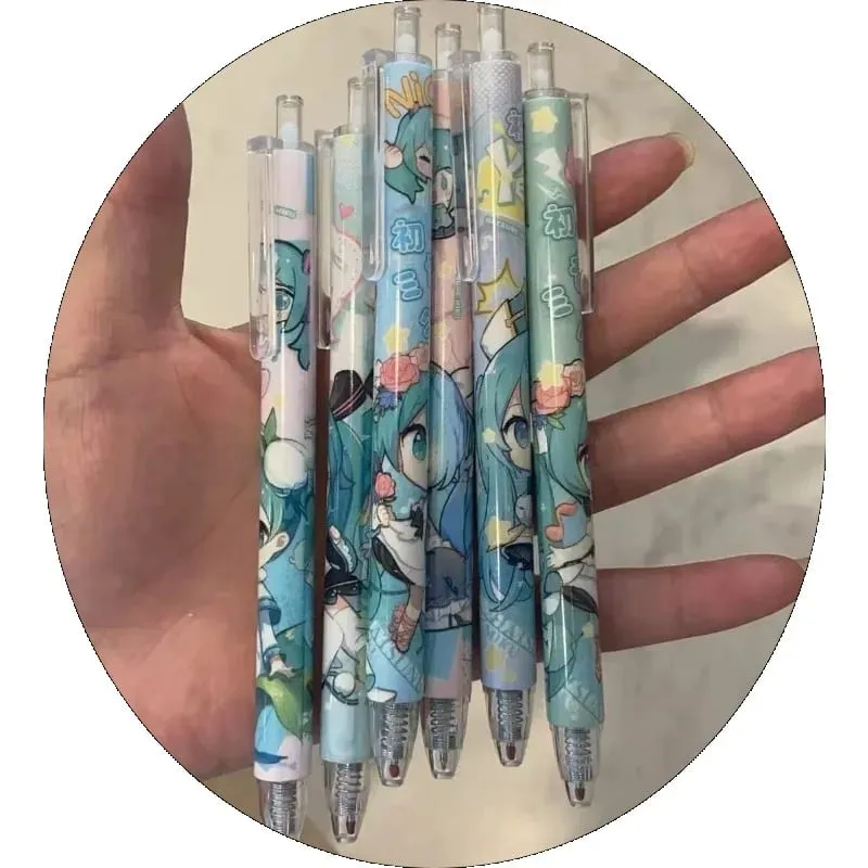 New Cute Cartoon Hatsune Miku Retractable Gel Pen Quick-Drying Black Ink Girly Aesthetic 0.5mm Black Writing Pen for Students — image 3