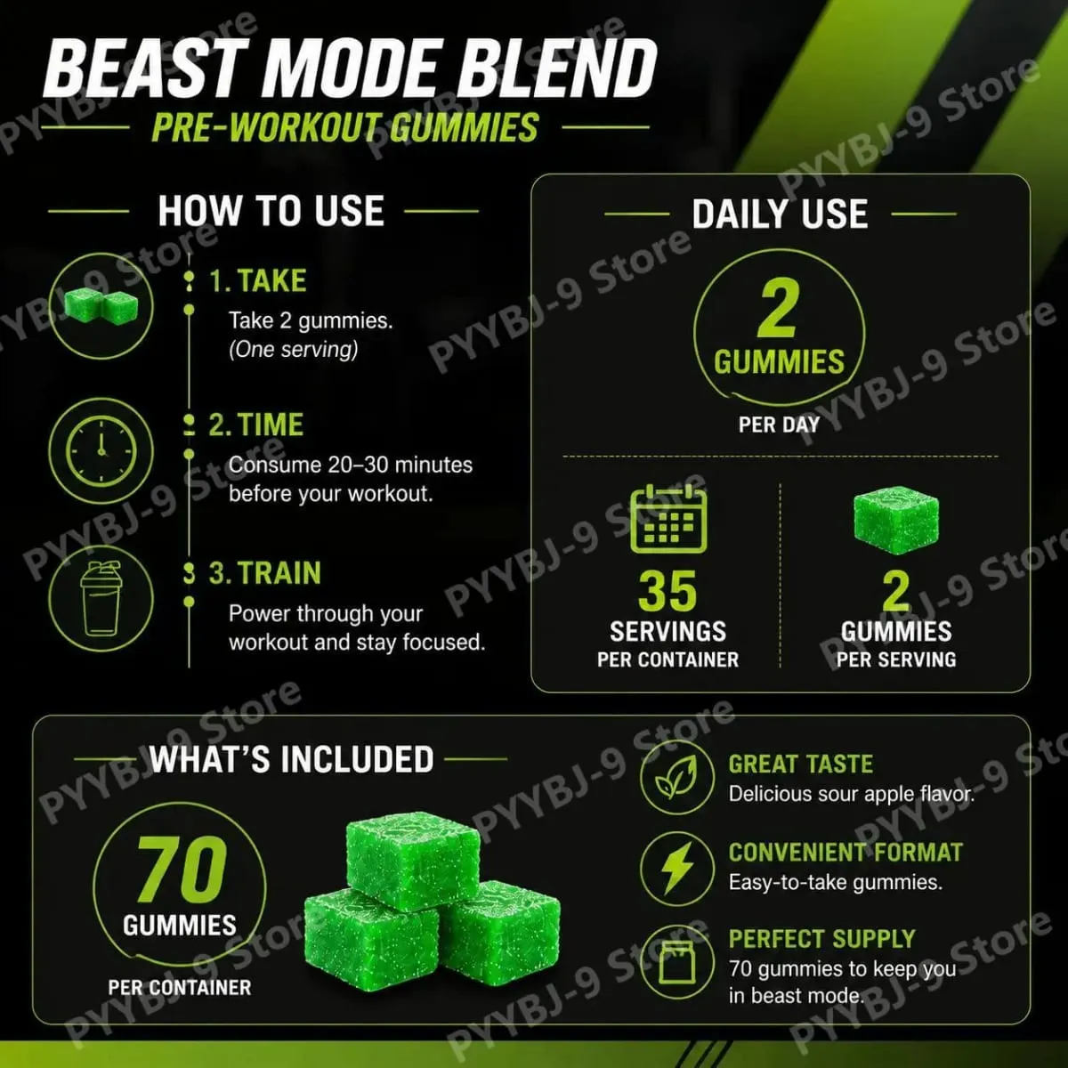 Pre Workout Energy Gummies with Caffeine Taurine Rhodiola Rosea CoQ10 & B Vitamins Supports Workout Focus Energy Strength 70 Ct