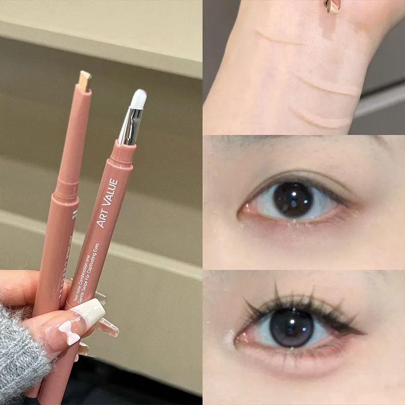 Bicolor Under Eyes Pen Double Ended Lying Silkworm Pencil Nude Lower Eyelid Contour Aegyo-sal Eyeliner Makeup with Detail Brush — image 7