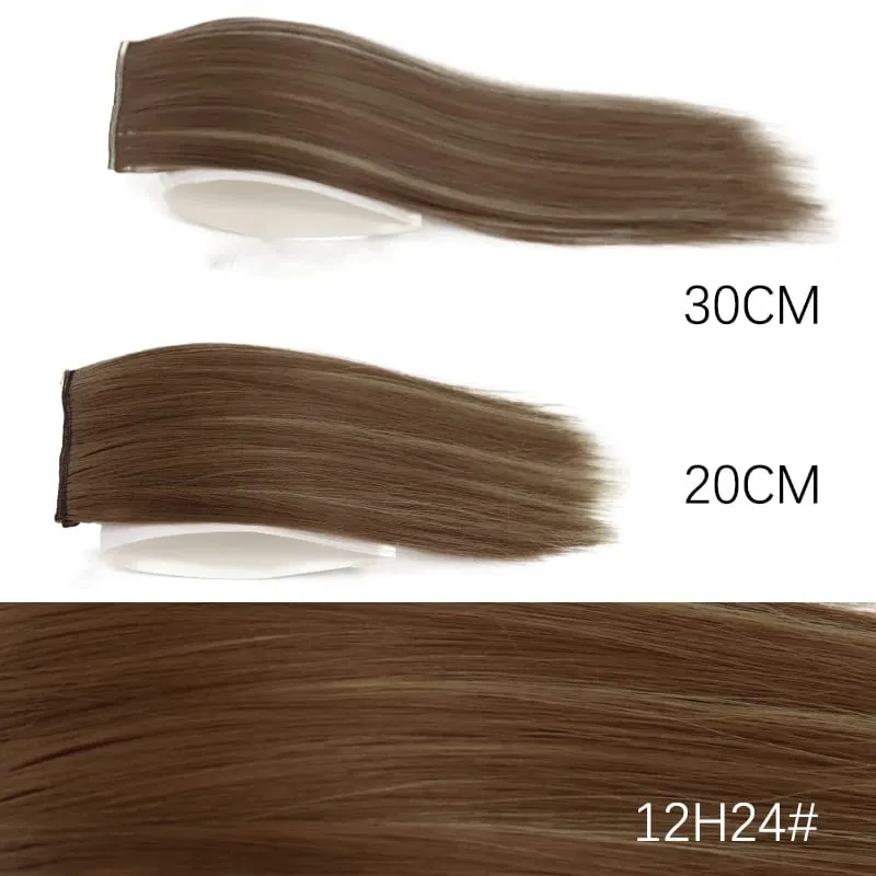 Sintetik 20sm/30sm Pad Lurus Tidak Kelihatan Klip Dalam Satu Keping Sambungan Rambut Penutup Sisi Atas Potongan Rambut Gebu Untuk Wanita