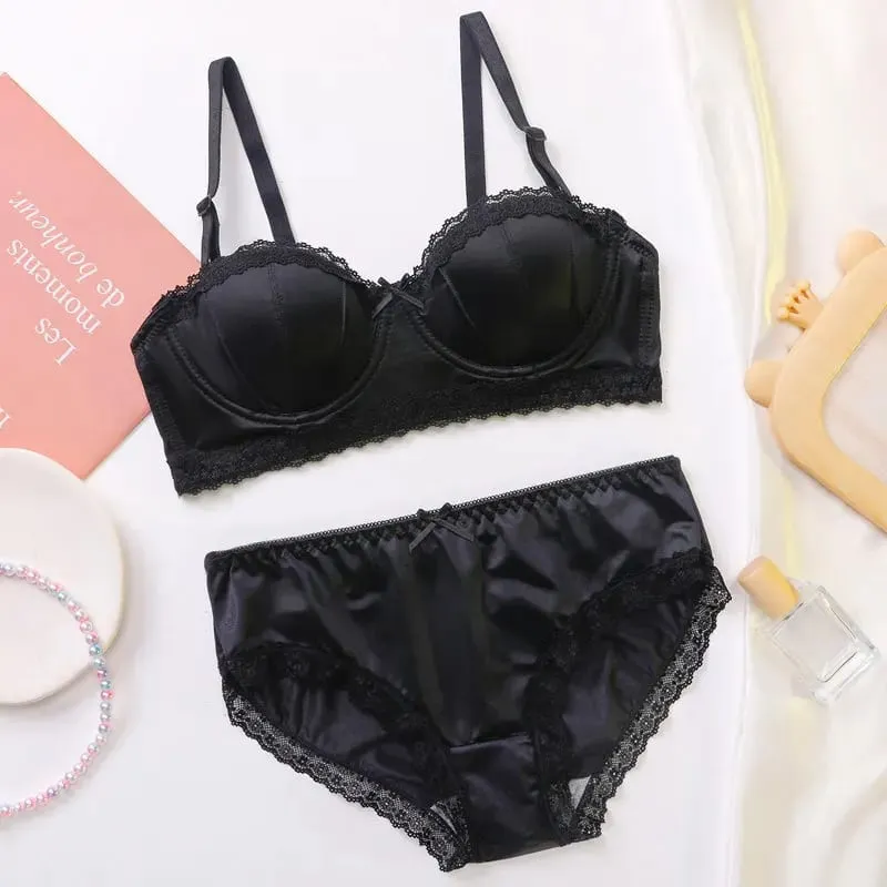 Luxury French Minimizer Bra Satin Lace Thin Cup Soft Underwire Uplift Centering Anti-Sagging Solid Comfort Support Elegant Women — image 3
