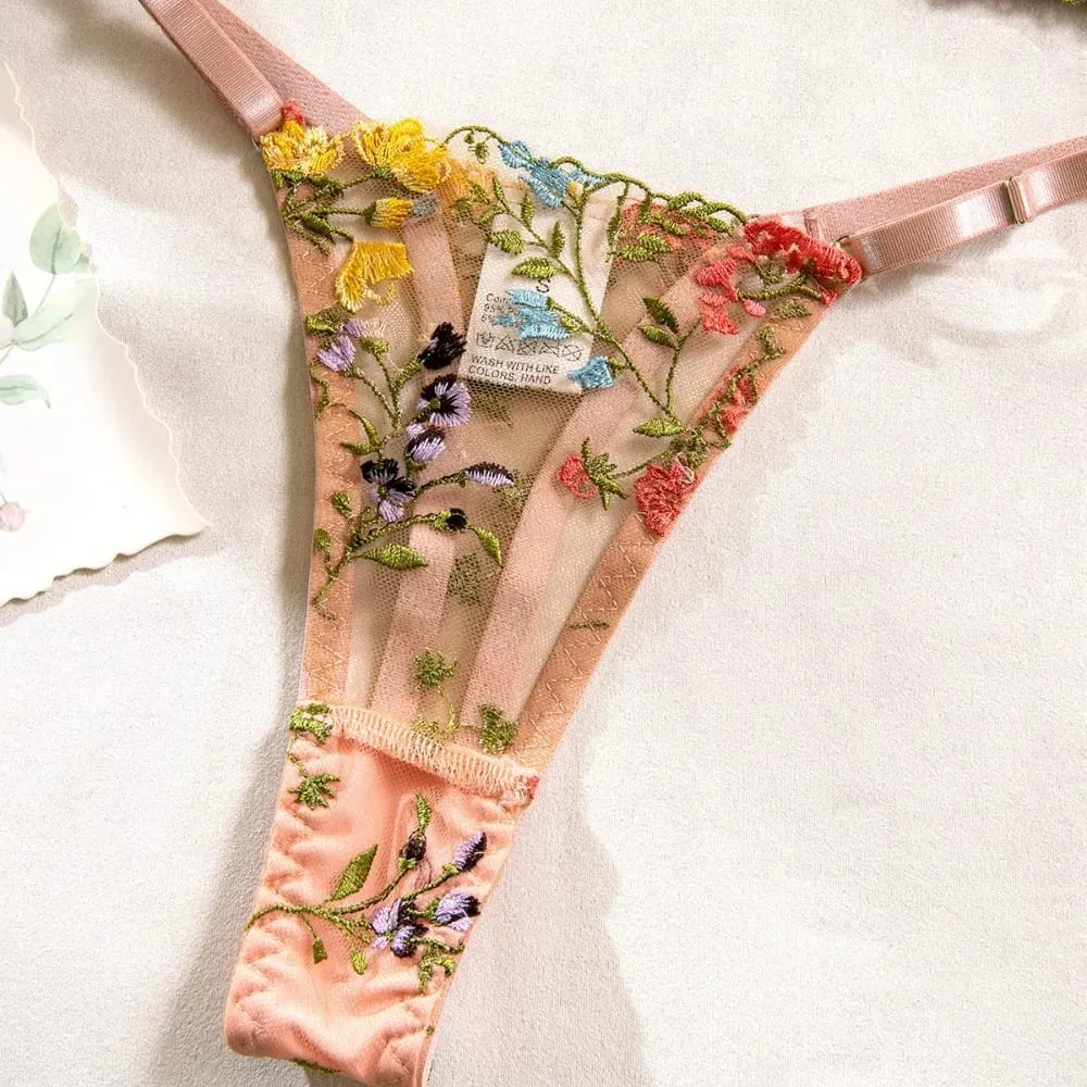 2-Piece Floral Lingerie Set Sheer Embroidery Underwear Intimates Underwire Push-up Versatile Bra Panty Set For Lady Girl — image 3