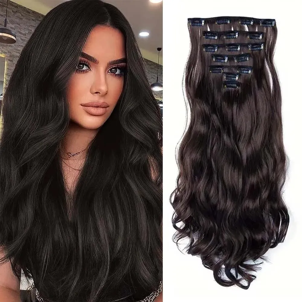 7pcs/set 22inch Elegant Wavy Clip-In Hair for Instant Volume & Everyday Glamour Suitable For All Women Synthetic Extension — image 13