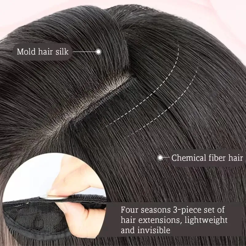 24Inch Synthetic 3pcs/set Long Straight Hair Extension Lightweight Black Brown Hair Accessories for Women Daily — image 7