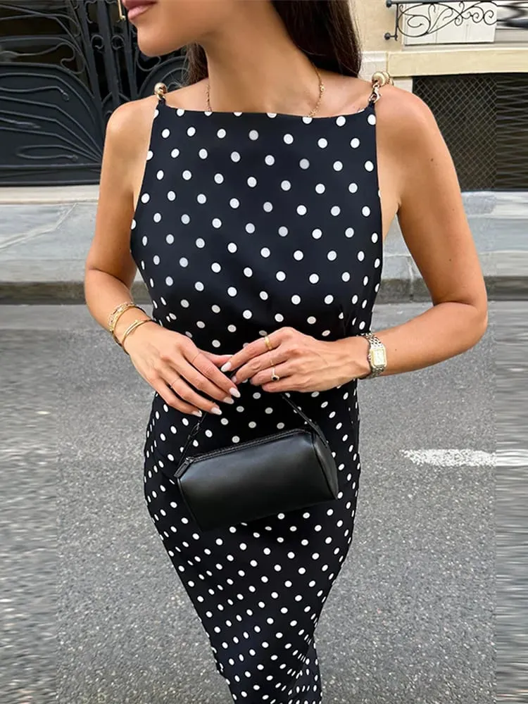 Sexy Beading Suspender Backless Dress Women Polka Dot Sleeveless Bodycon Party Dresses 2026 Summer Lady New Slim Street Robes — image 6