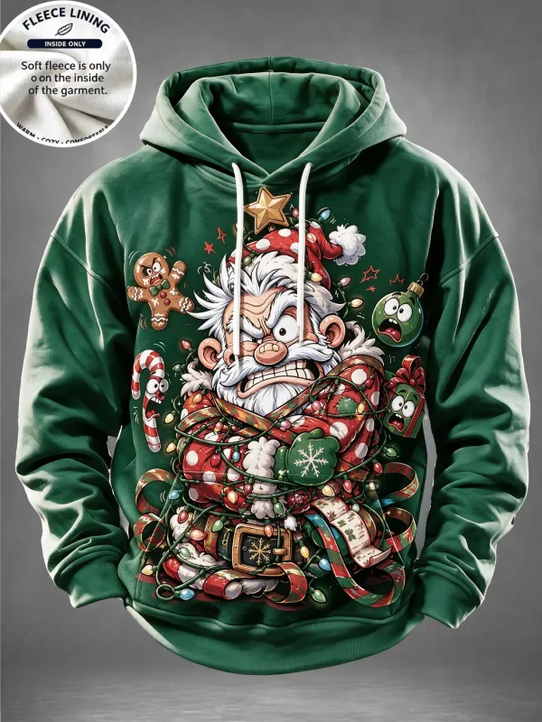 Men Fleece Lined Hoodie Santa Beer Christmas Tree Print Pullover Hooded Sweatshirt Holiday Hoody — image 7