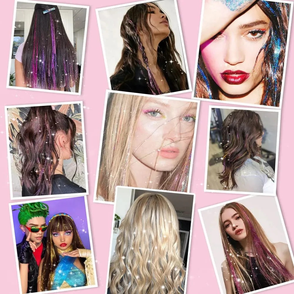 Clip in Hair Tinsel 12 Pcs Hair Tinsel Kit for Girls 20 inch Tinsel Hair Extensions Synthetic Glitter Hair Accessories for Women