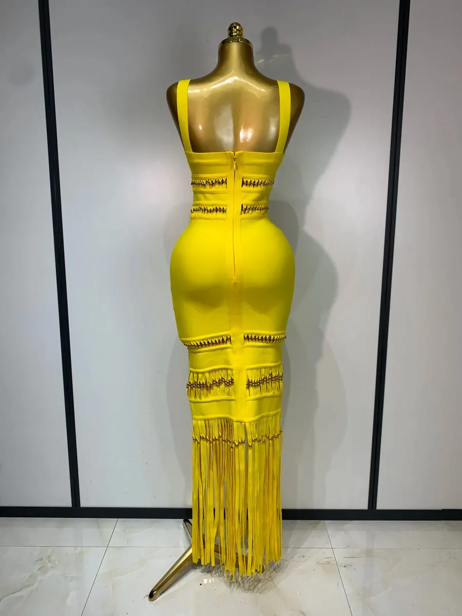 여성 민소매 섹시 스퀘어 칼라 술 Bodycon 붕대 드레스 연예인 우아한 저녁 파티 고품질 생일 드레스 — image 4