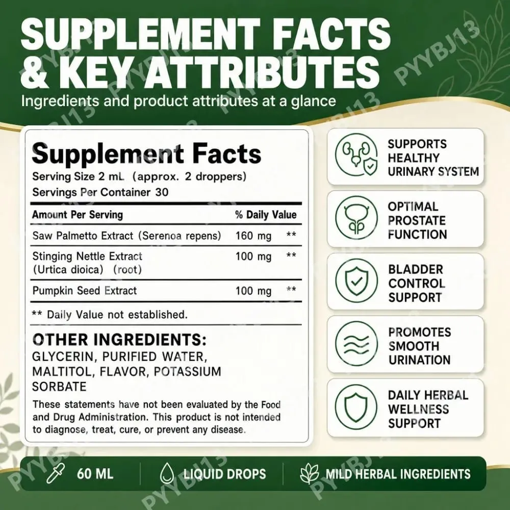 Docteat Prostate Support Liquid Drops Saw Palmetto Nettle Root Pumpkin Seed Extract Men's Daily Wellness 60ml 2 fl oz 30 Days — image 3