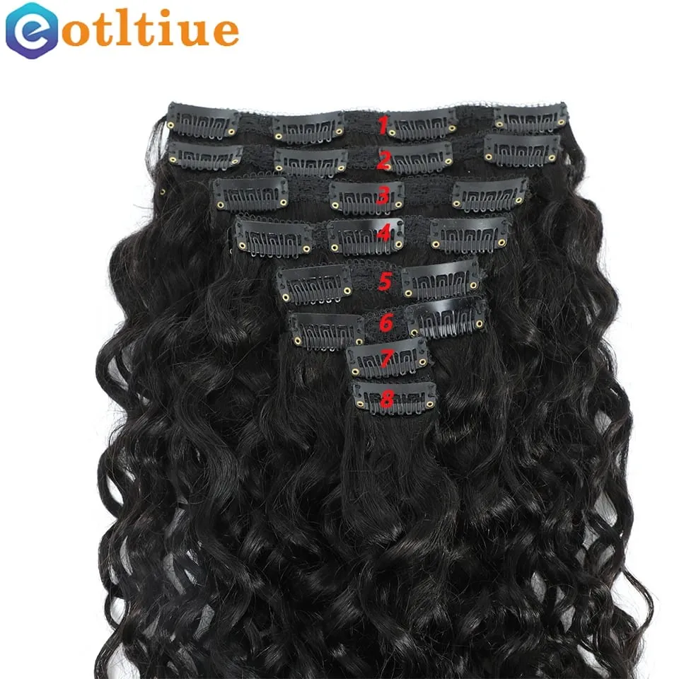 Water Wave Clip In Human Hair Extensions Wholesale Remy Virgin Curly Wavy Clip On Hair 8PC/Set 120g For Women Natural Hair Clips
