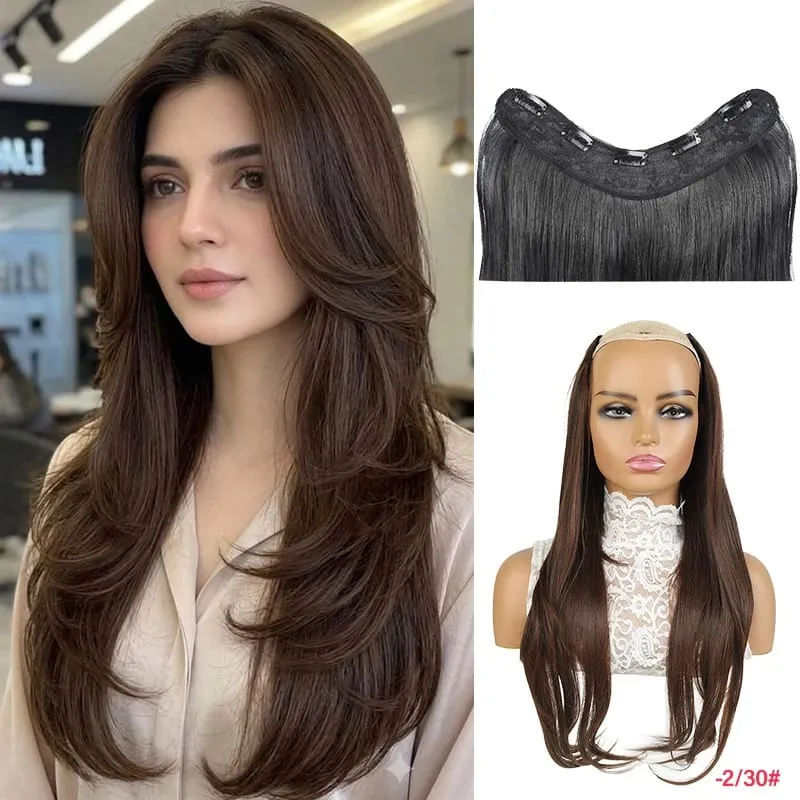 26 Inch Synthetic Clip-In Hair Extension V-Shape Layered Wig for Short to Long Instant Transformation — image 9