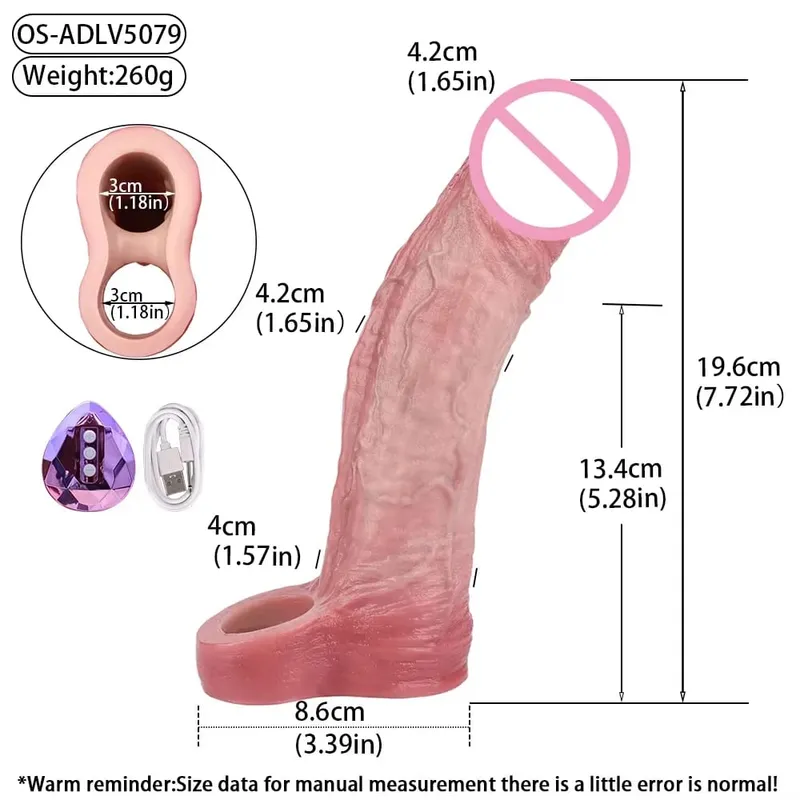 Controle sem fio realista oco vibrador macio silicone pênis manga preservativo masculino pau realçador atraso ejaculação brinquedos sexuais — image 8
