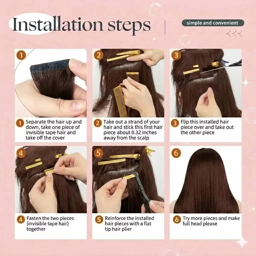 100% Human Hair Tape In Hair Extensions Straight 21pcs/pack Color Adhesive Replaceable Seamless Skin Weft brown Tape For Women — image 6