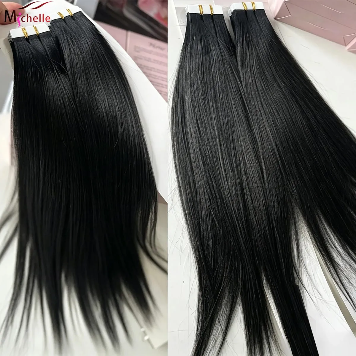 Tape in Hair Extensions Straight 100% Human Hair 20Pcs Natural Black Invisible Seamless Natural Black Tape Ins Hair Extensions — image 2