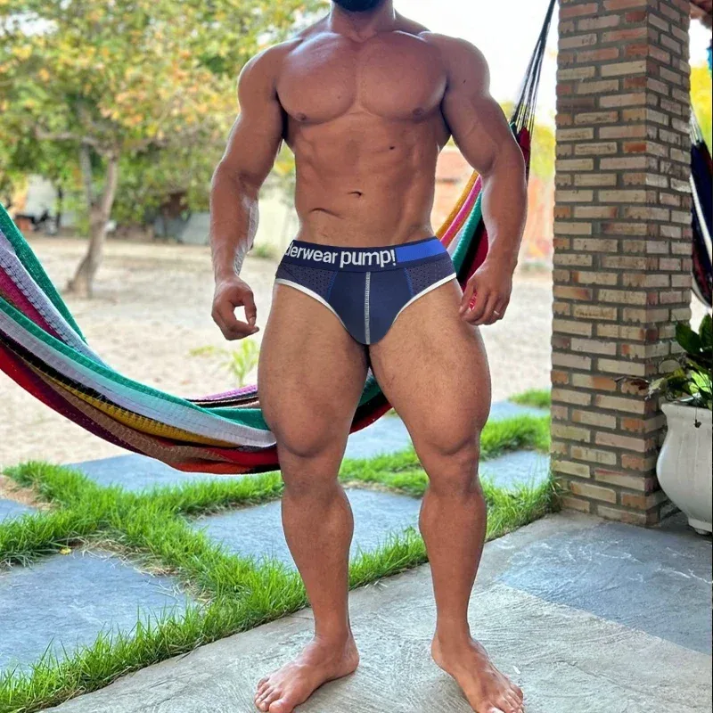 Men's Low Waist Slimming Mesh Briefs U Convex Pouch Elastic Waistband Breathable Colorful Jockstrap Underwear