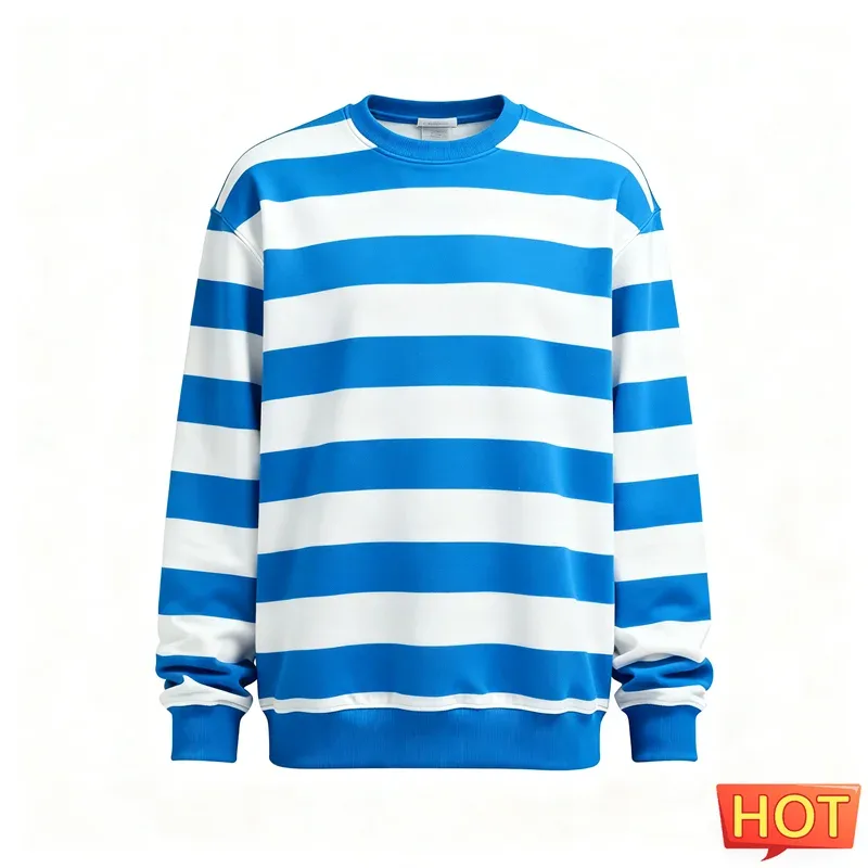 Erkekler için Moda Çizgili Grafik Tişörtü Basit Trendy Uzun Kollu 3D Baskılı Çirkin Kazak Rahat Büyük Boy Kazaklar Tops — image 8