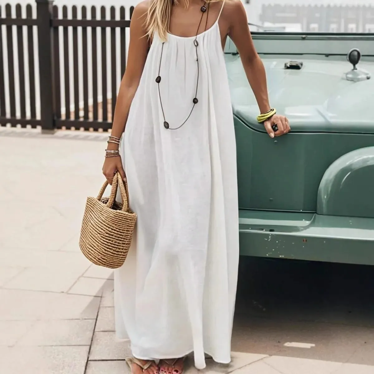 Women Sundress Summer Sexy Backless Loose Slip Beachwear Holiday Long Maxi Party Dresses WXFZ-5188 — image 5