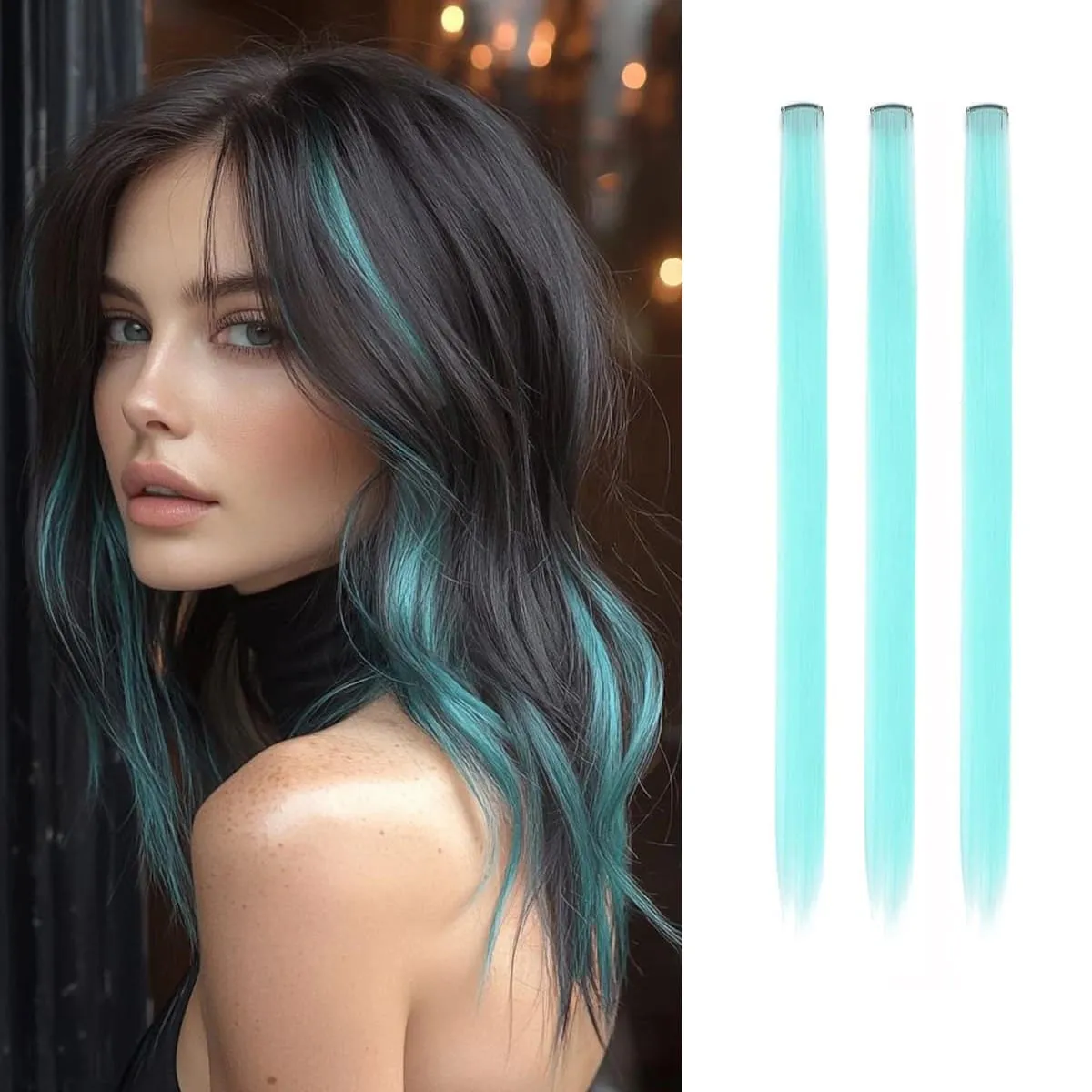 Synthetic 1-6pc Colored Hair Extensions Clip in Colorful Hair Extensions Rainbow Hair Extensions for Women Girls Hair Extensions — image 24