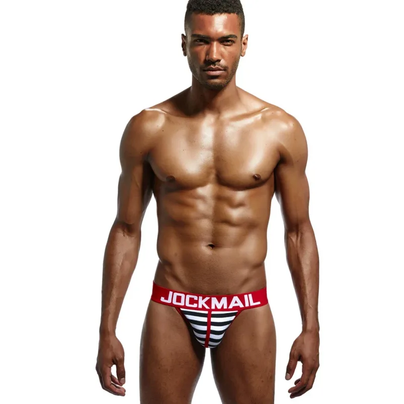 Мужские трусы с высоким вырезом из хлопка Jockmail, мужское нижнее белье в полоску, мягкие и удобные, Gay Cueca — image 8