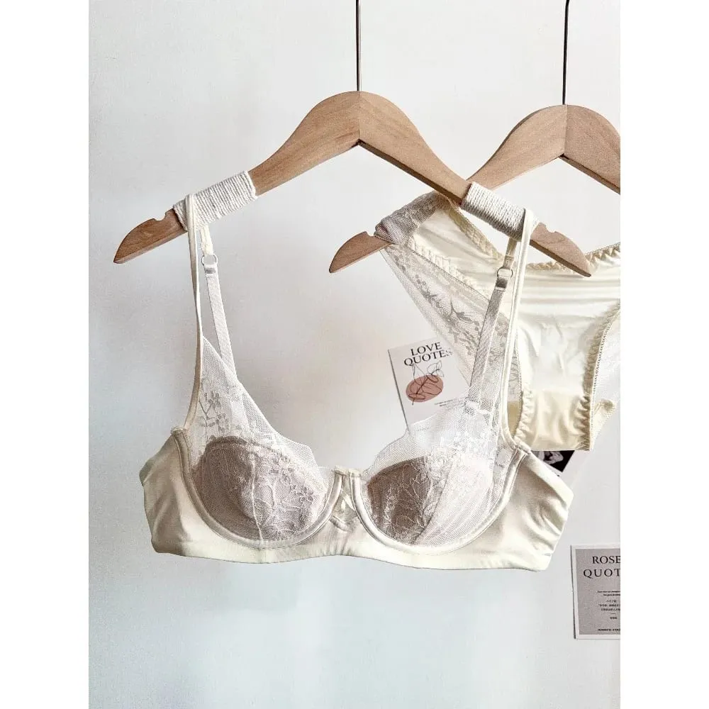 Set Lingerie Renda Underwire Lembut Wanita Bra Push-Up Cup Tipis Setelan Celana Dalam Intim Bersirkulasi untuk Payudara Kecil 32 ‑38 Pakaian Dalam Sehari-hari — image 2