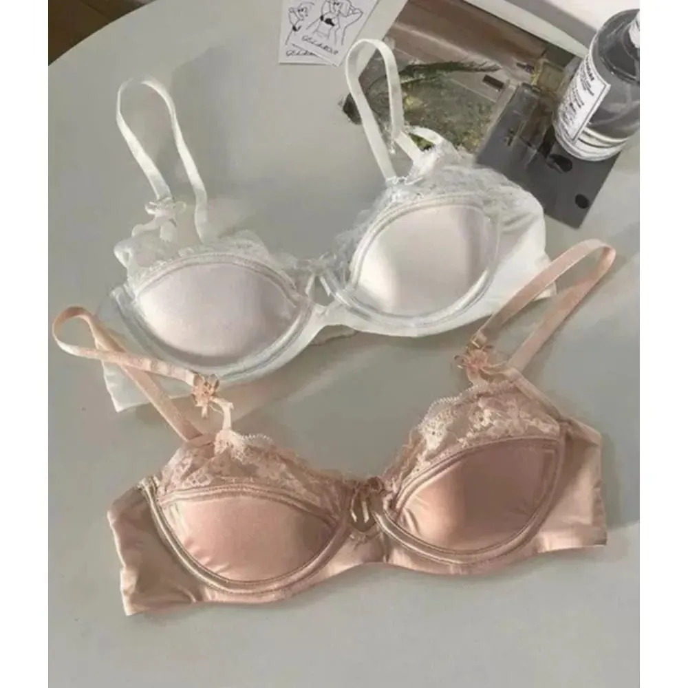 Women Bridal Red Bra Set Thin Minimizer Big Bust French Half Cup Sexy Lace Lingerie Underwear For Holiday Wedding — image 2