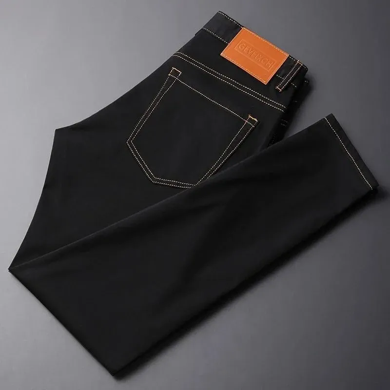 2026 Men's Black Jeans Autumn New Arrival Exquisite Embroidery Stretch Slim Fit Mid-Waist Versatile Casual Long Pants — image 1