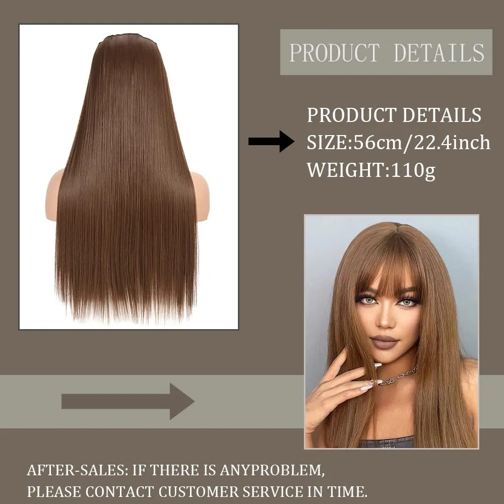 Synthetic 24Inch Hair Extensions OnePiece 5 Clips Long Straight Hairstyle Heat Resistant Fake Hairpiece For Women Natural Brow — image 9