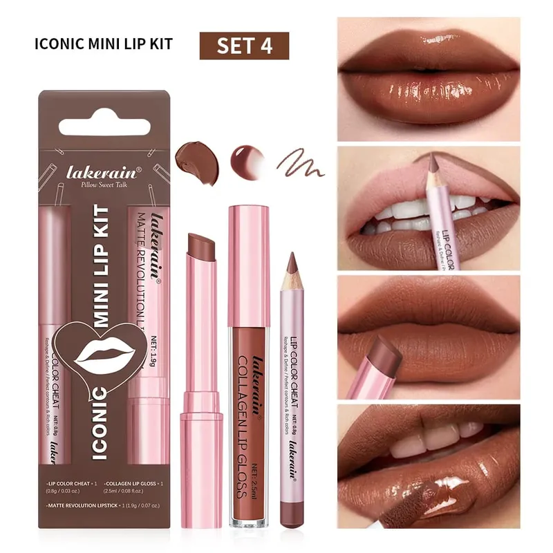 Conjunto de delineador labial + batom em 5 cores e mancha labial fácil coloração fosco kit batom batom vermelho de longa duração conjunto de maquiagem labial