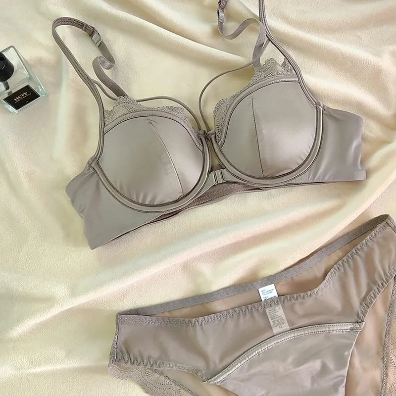 French Front Buckle Thin Cup Bralette Sexy Hollow Women Underwear Set High Quality Lace Push Up Bras Breathable Comfort Lingerie — image 8