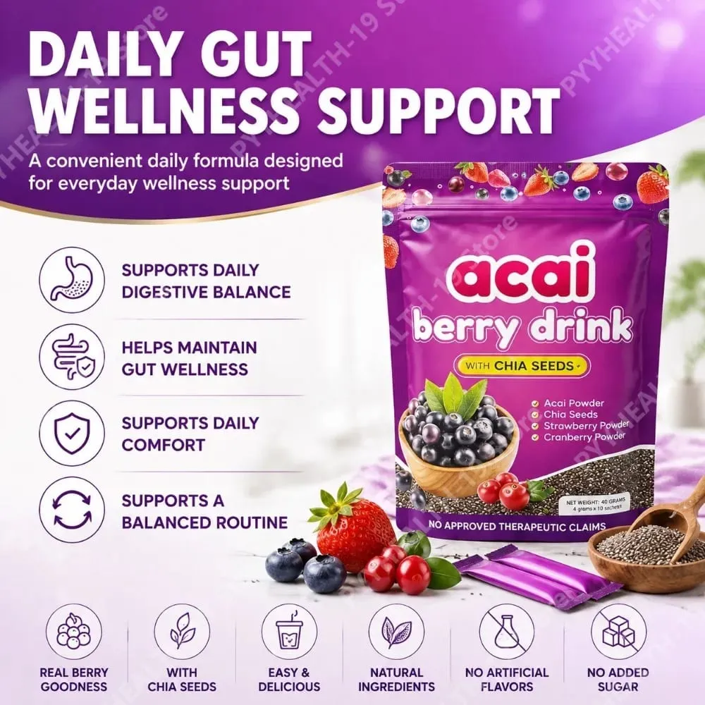 Acai Berry Drikkepulver med Chiafrø Jordbær Tranebær Til Antioxidant Daglig Wellness & Immunsystem Support Voksen 40g