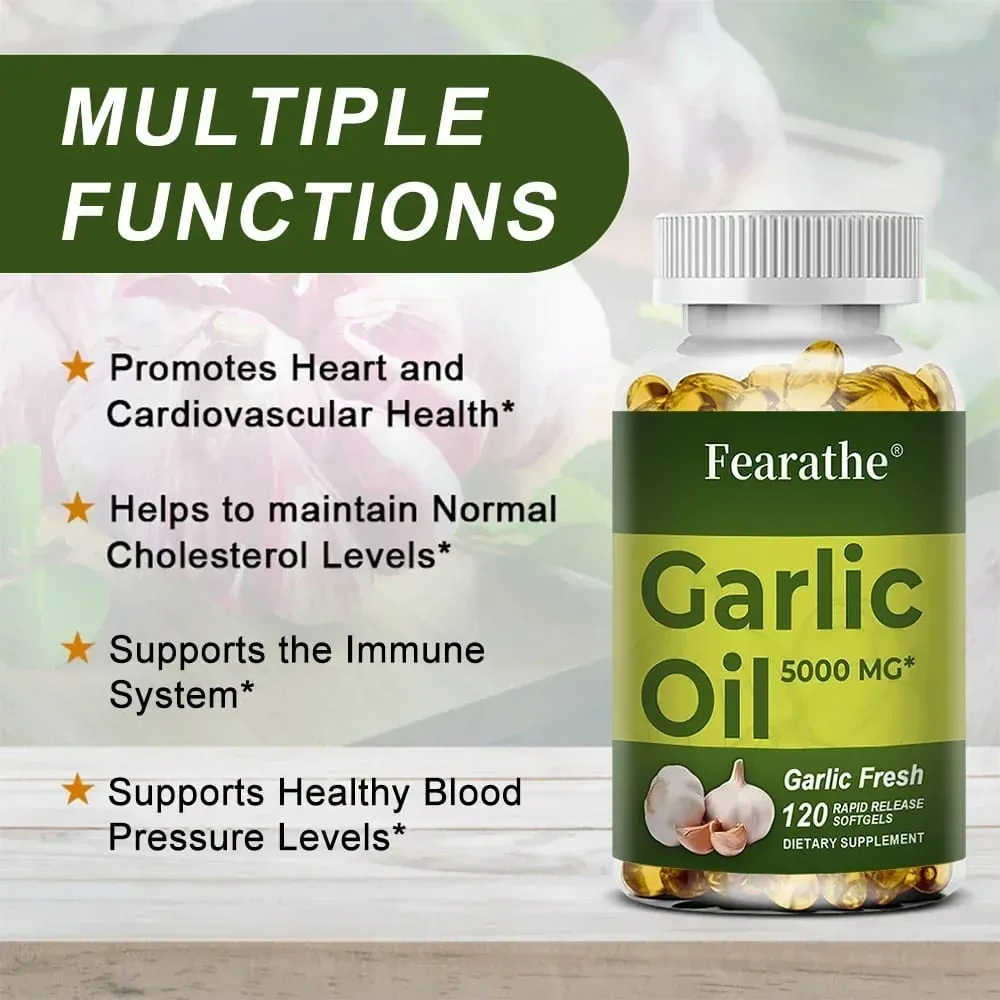 Olio di aglio Softgel 5000 Mg Circolazione cardiovascolare immunitaria Cuore Non aromatizzato Non OGM Integratore senza glutine — image 2