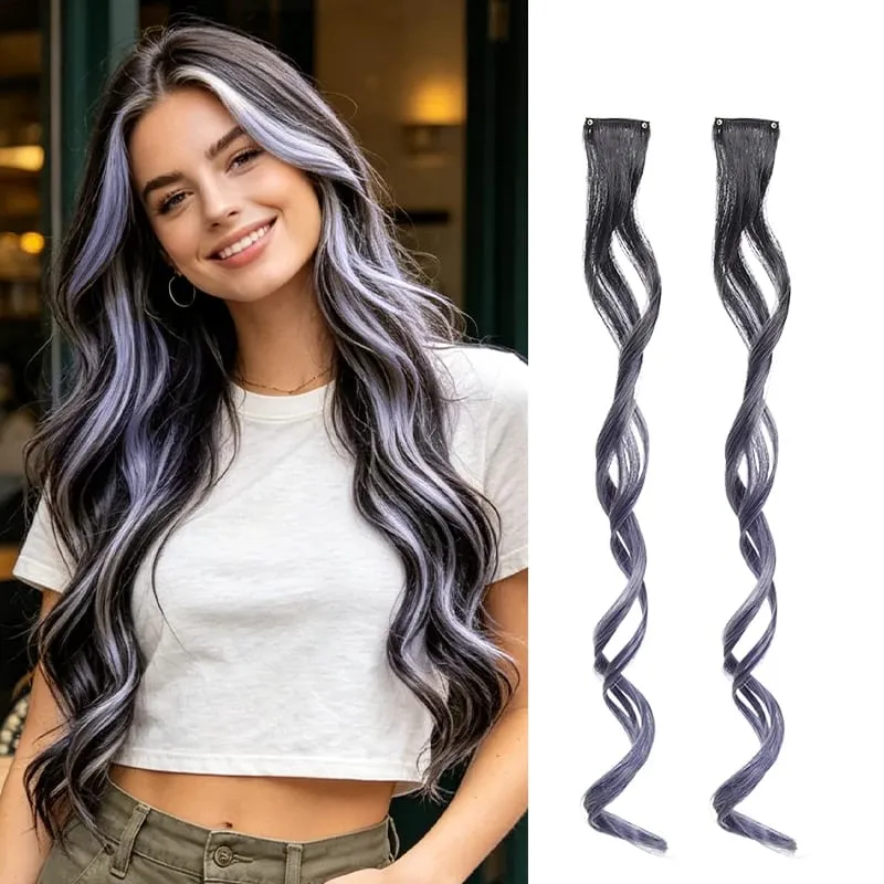 Gradient Wave Clip - in Hair Extensions 2pcs Synthetic Fiber Color - Blocked Tassel Ear - Side Dyeing for Daily Party Cosplay — image 11